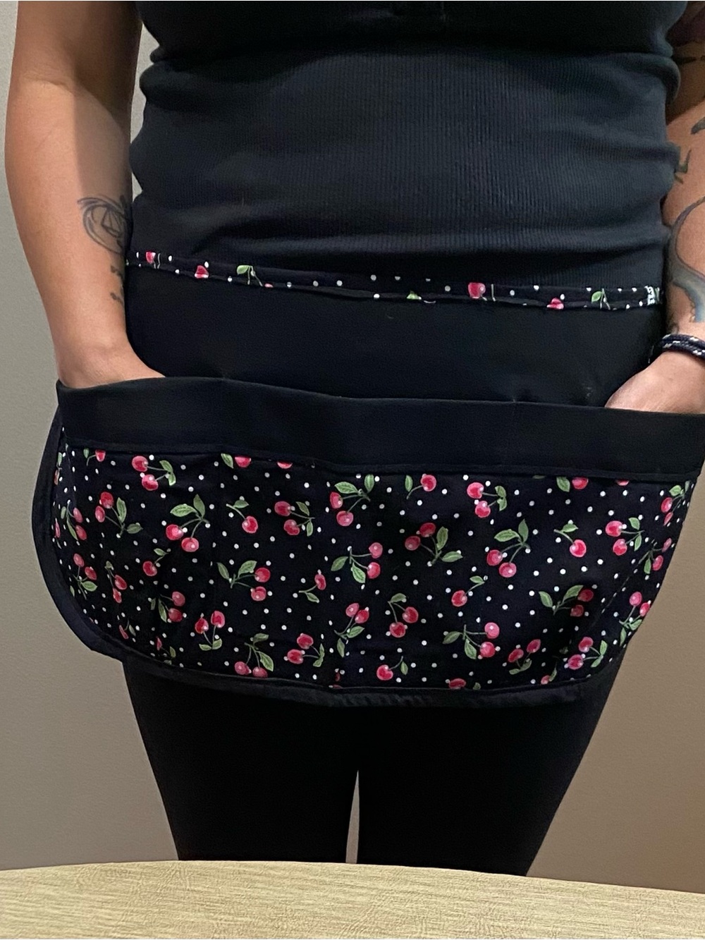 Black Cherry Print Utility Waist Apron